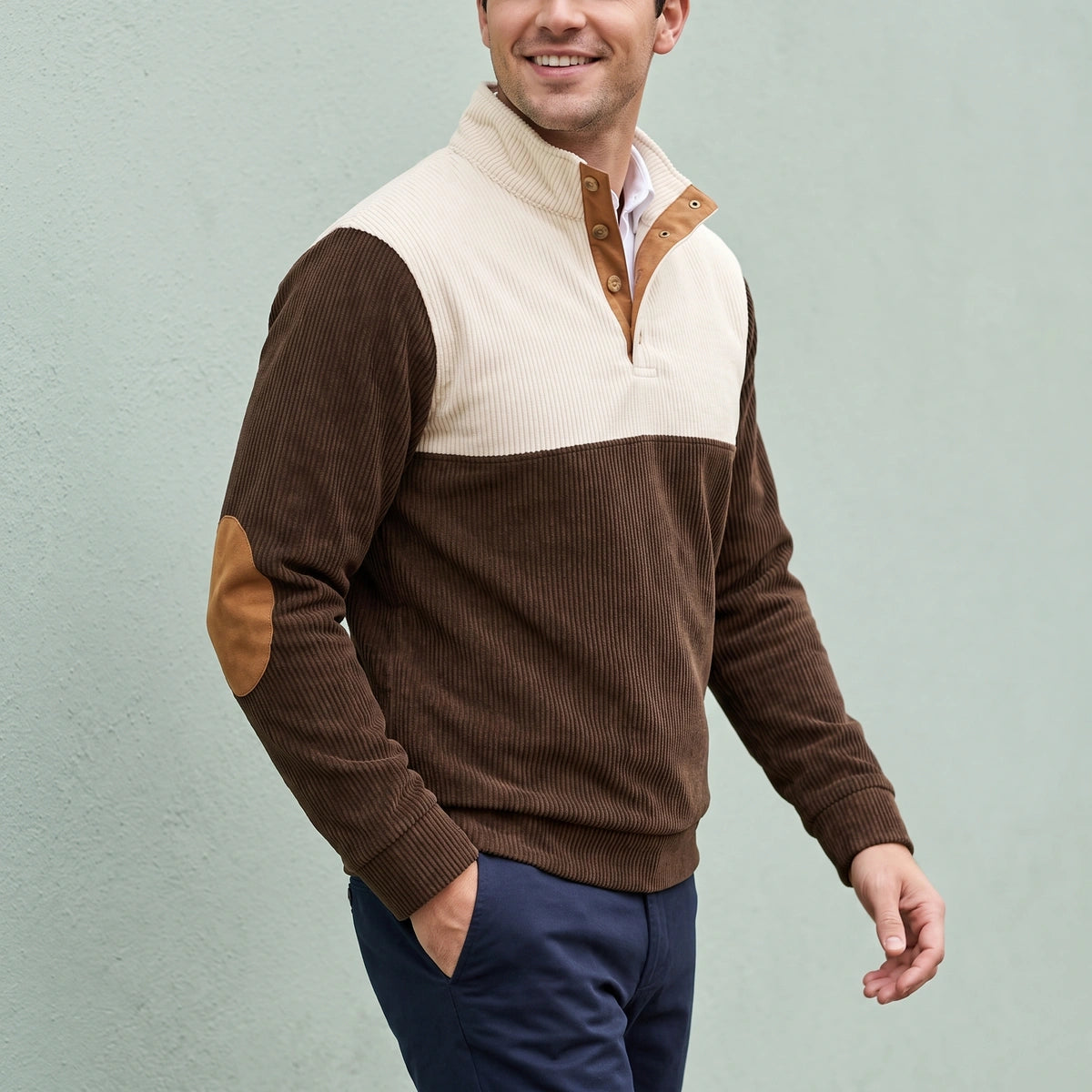 Neil Corduroy Mock Neck Pullover - Brown