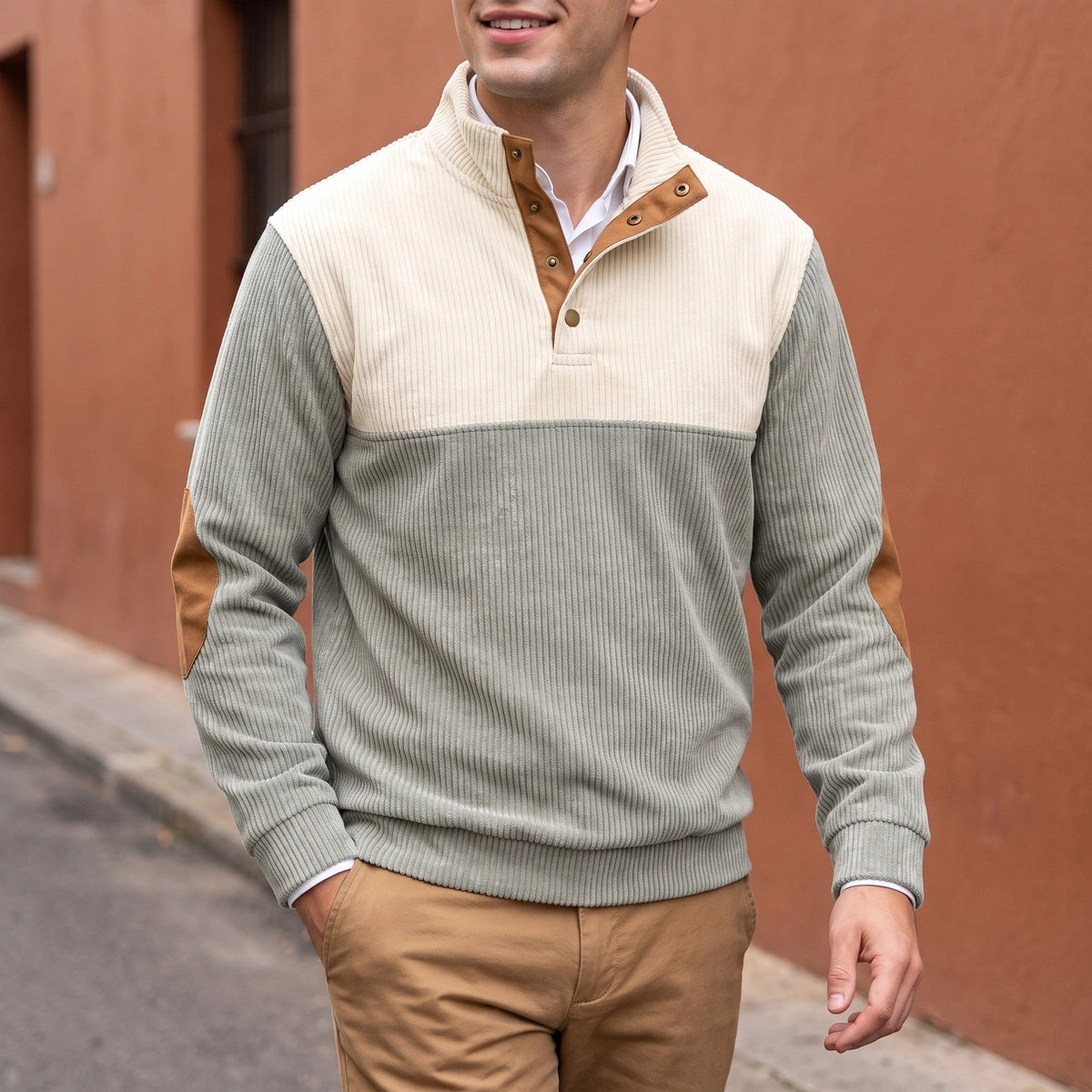 Neil Corduroy Mock Neck Pullover - Gray