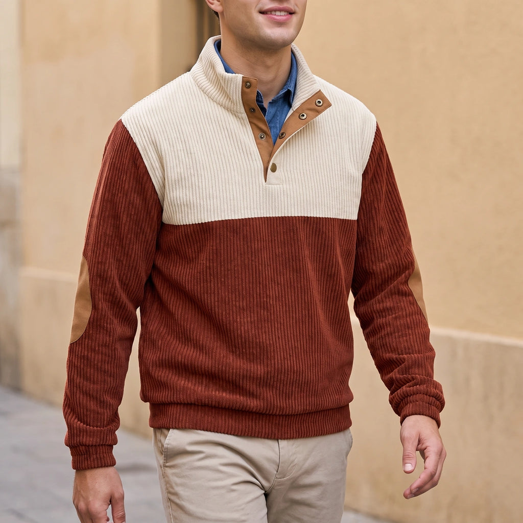 Neil Corduroy Mock Neck Pullover - Red
