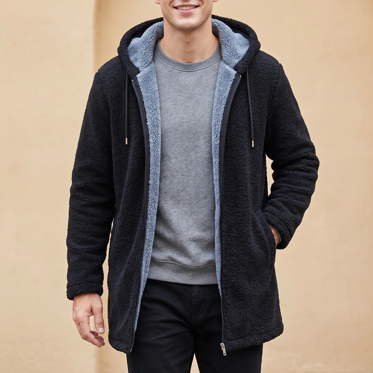 Patrick Fleece Lined Hooded Zip Jacket - Black