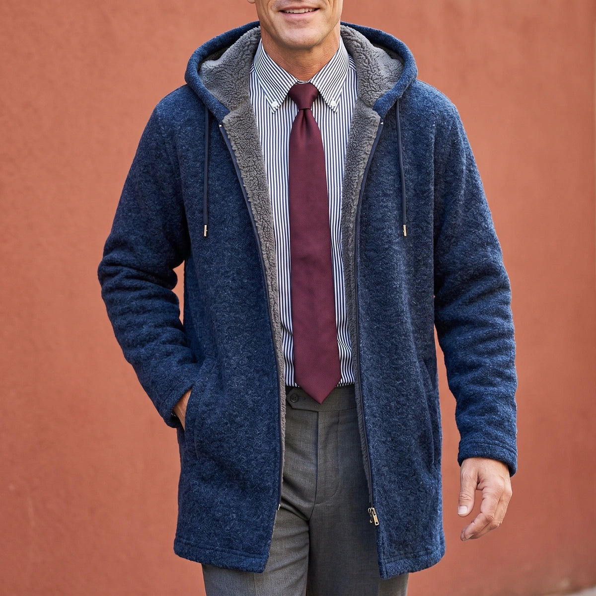 Patrick Fleece Lined Hooded Zip Jacket - Blue