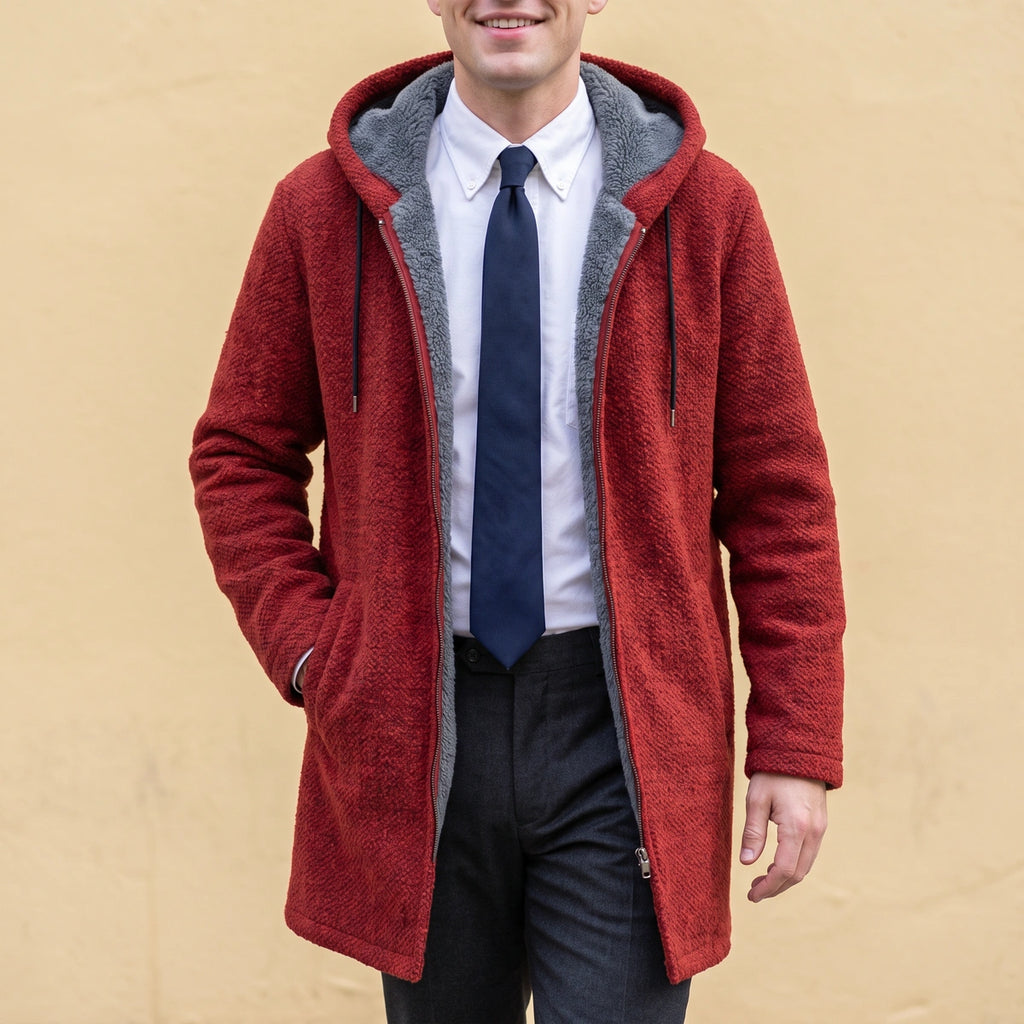 Patrick Fleece Lined Hooded Zip Jacket - Red