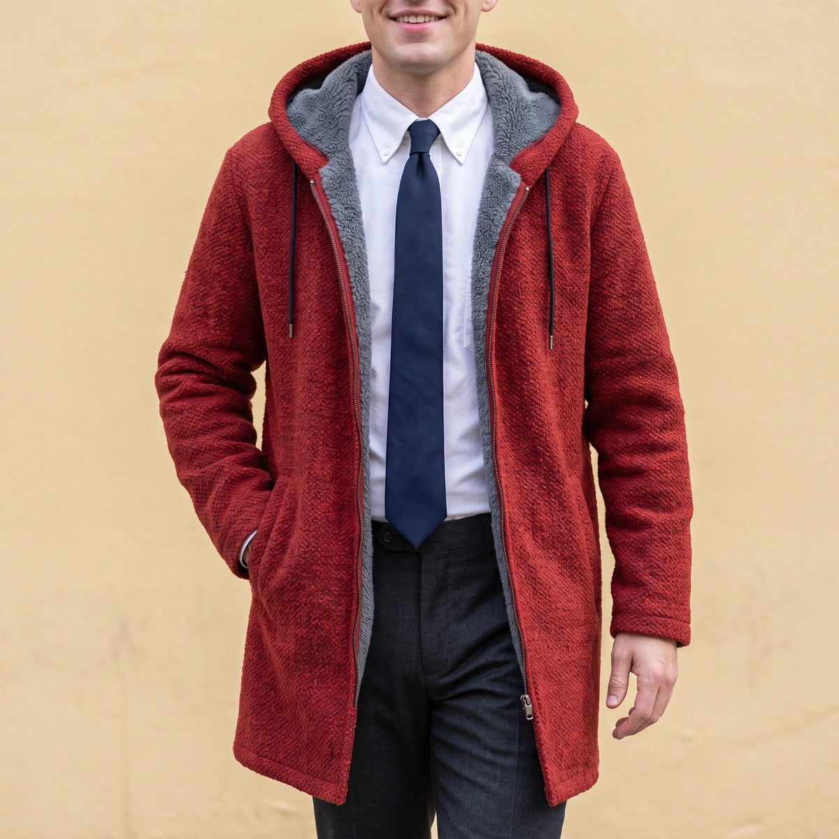 Patrick Fleece Lined Hooded Zip Jacket - Red