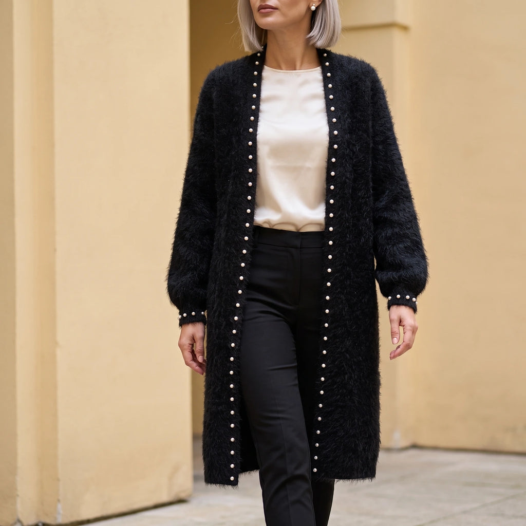 Paula Pearl Trim Cashmere Blend Cardigan - Black