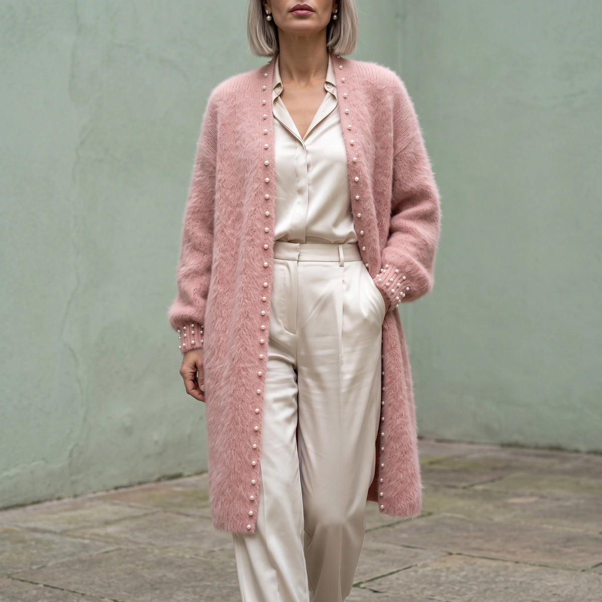 Paula Pearl Trim Cashmere Blend Cardigan - Pink