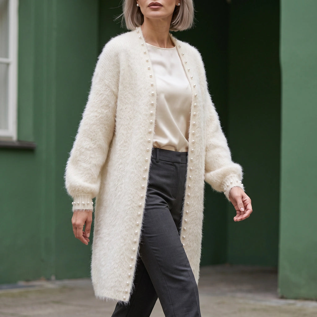 Paula Pearl Trim Cashmere Blend Cardigan - White