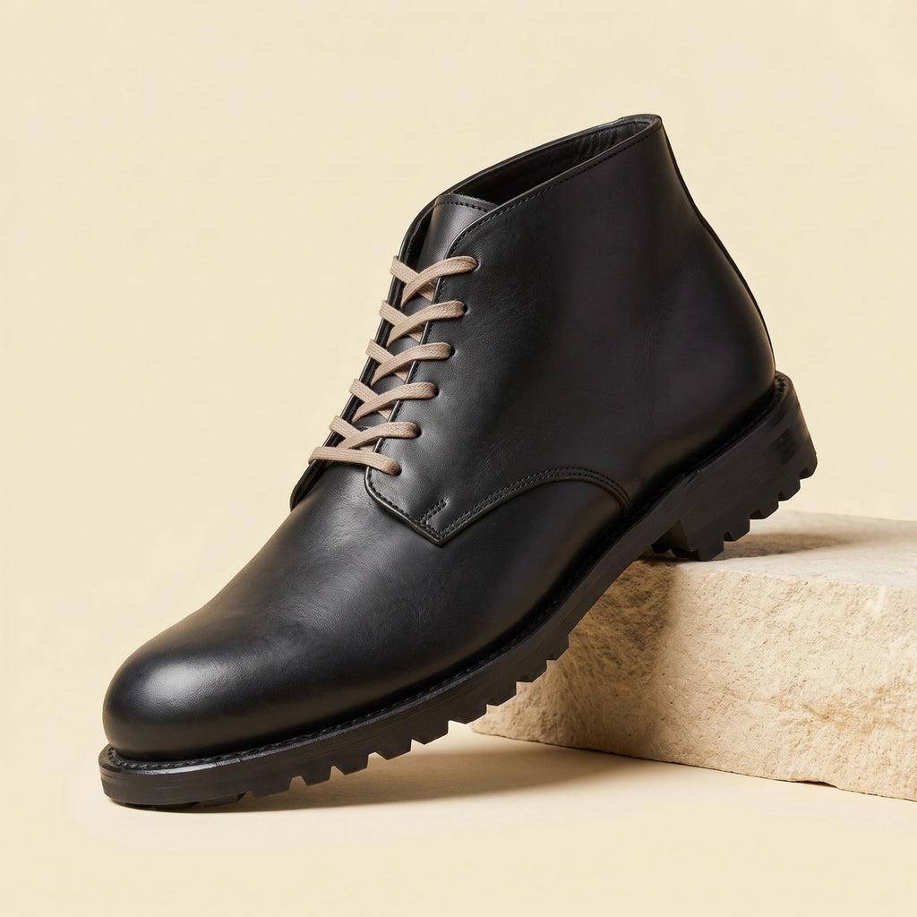 Raymond Vegan Leather Lugged Lace Up Boots - Black