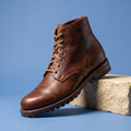 Raymond Vegan Leather Lugged Lace Up Boots - Brown