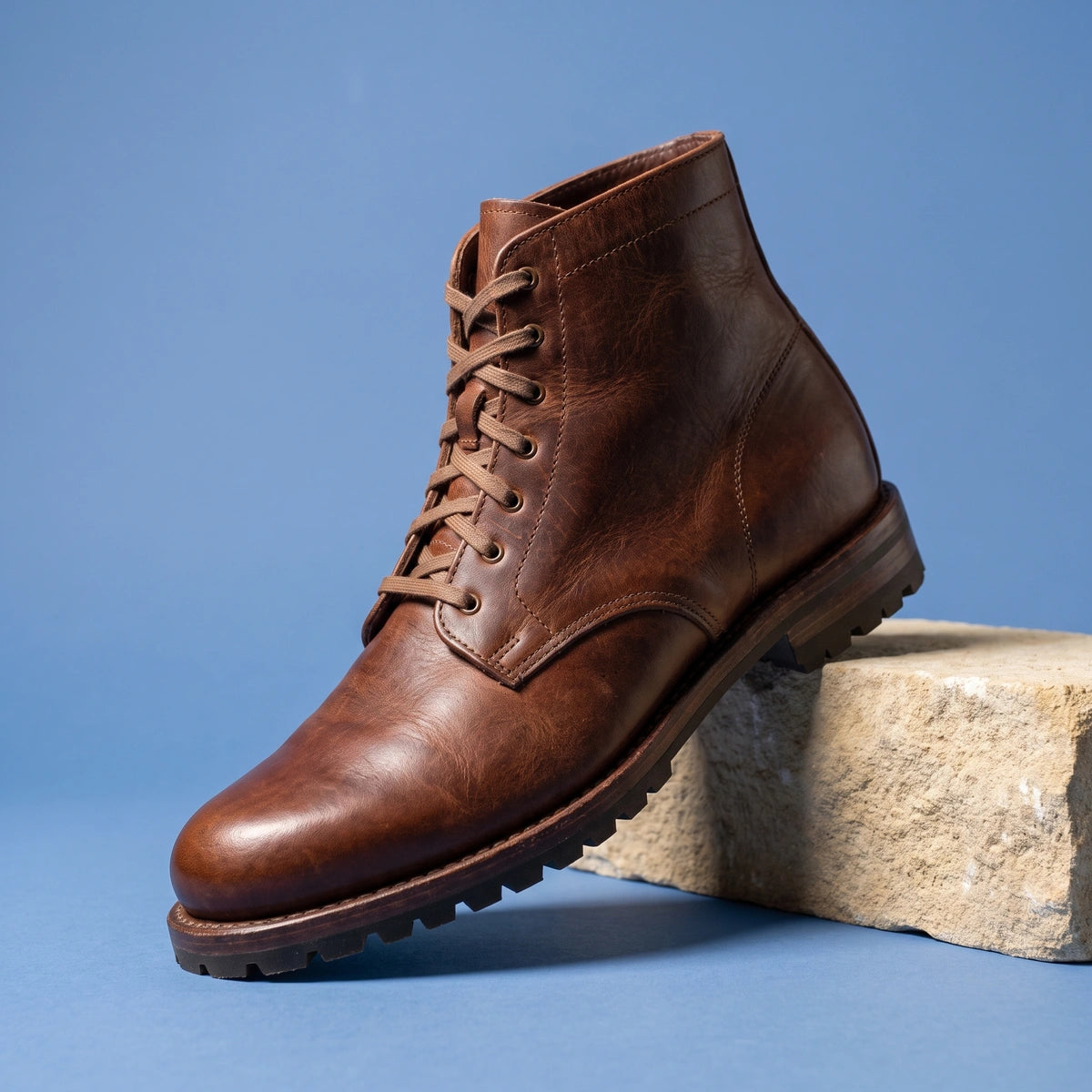 Raymond Vegan Leather Lugged Lace Up Boots - Brown