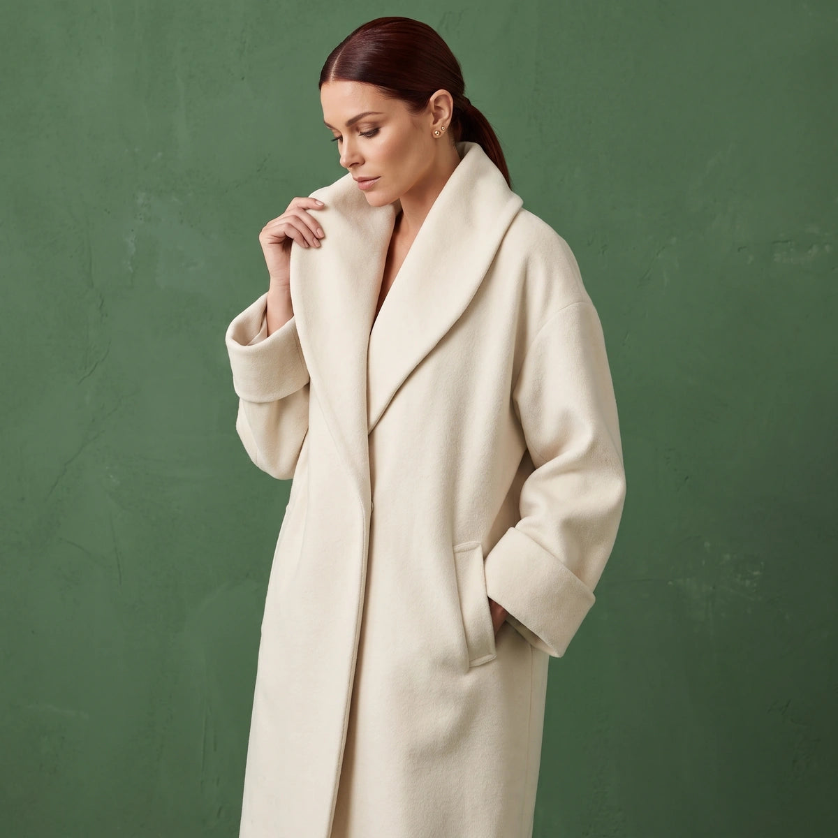 Sasha Shawl Collar Oversized Wool Coat - Beige