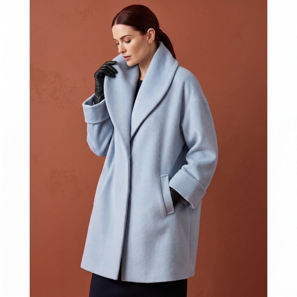 Sasha Shawl Collar Oversized Wool Coat - Blue