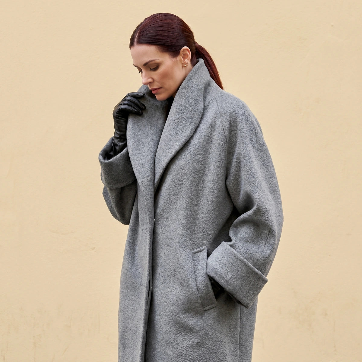 Sasha Shawl Collar Oversized Wool Coat - Gray