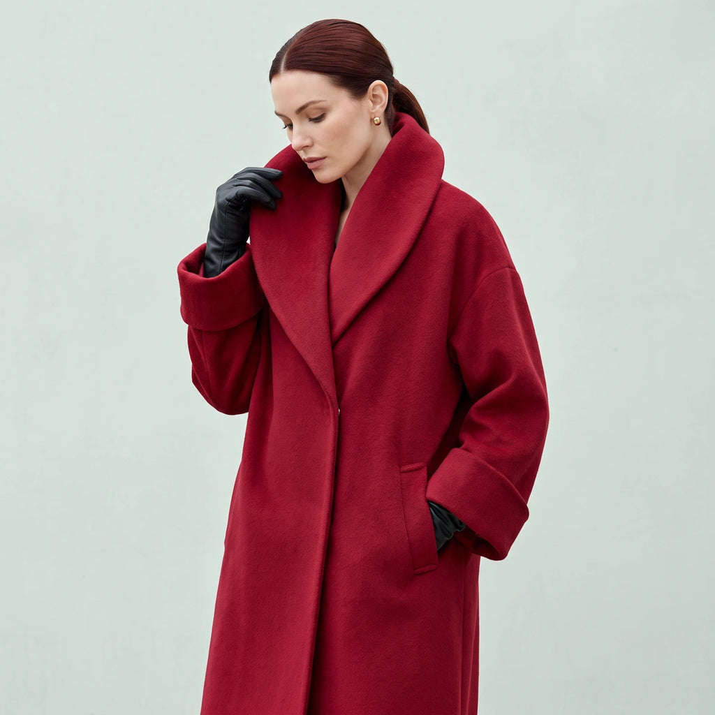 Sasha Shawl Collar Oversized Wool Coat - Red