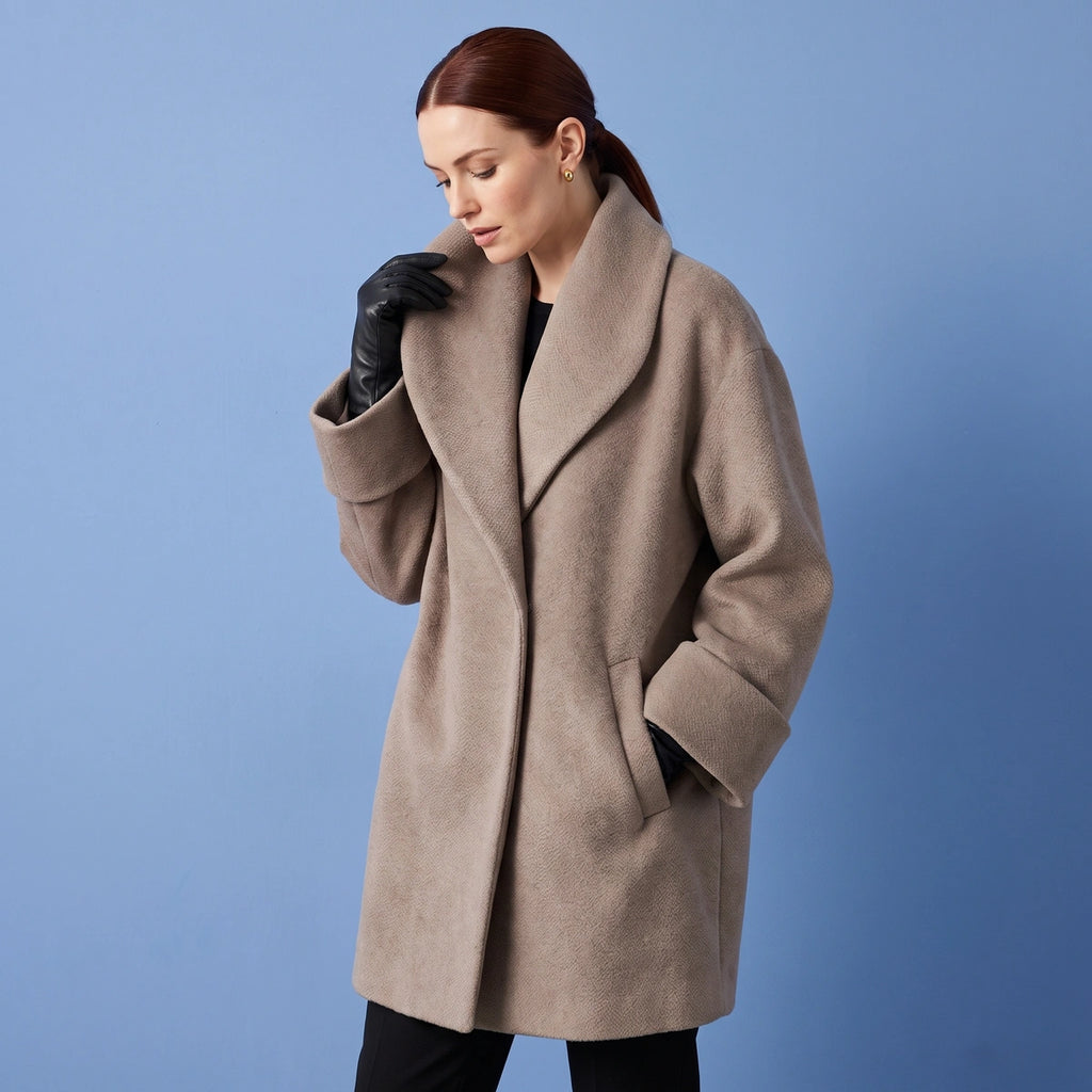 Sasha Shawl Collar Oversized Wool Coat - Taupe
