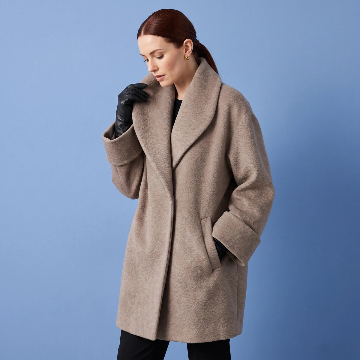 Sasha Shawl Collar Oversized Wool Coat - Taupe