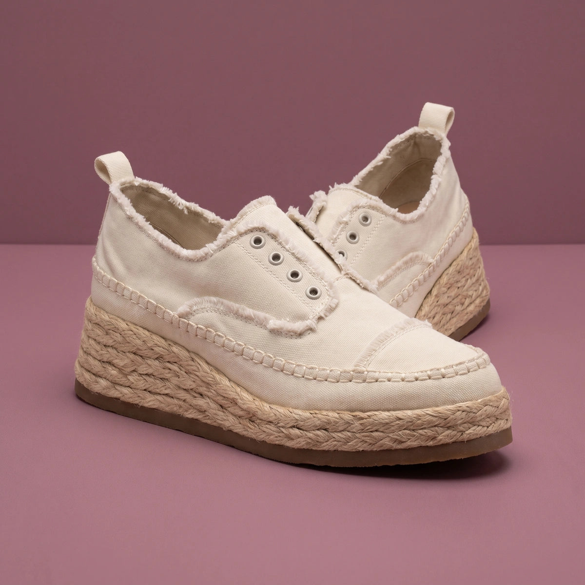 Sheila Chunky Sole Round Toe Slip On Shoes - Beige