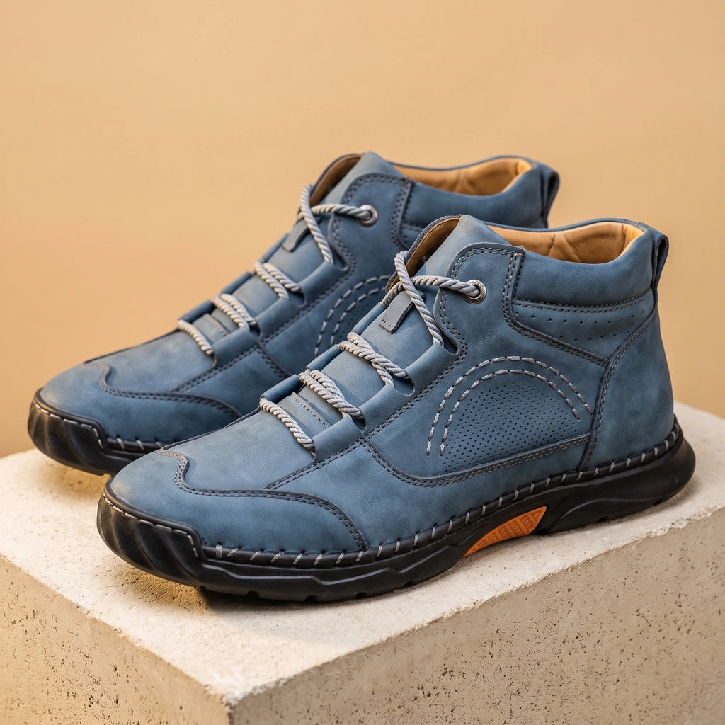 Stanley Leather Rope Lace Lug Boots - Blue