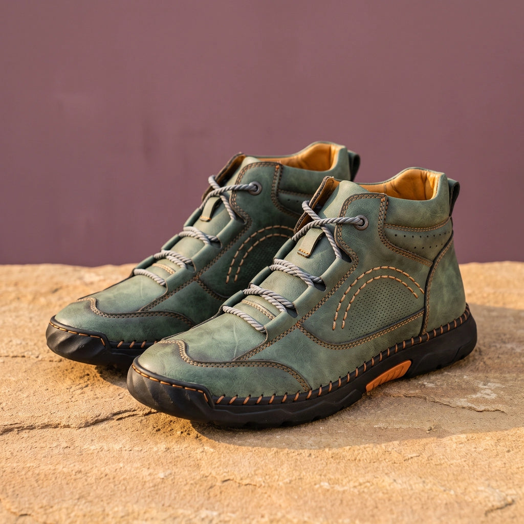 Stanley Leather Rope Lace Lug Boots - Green