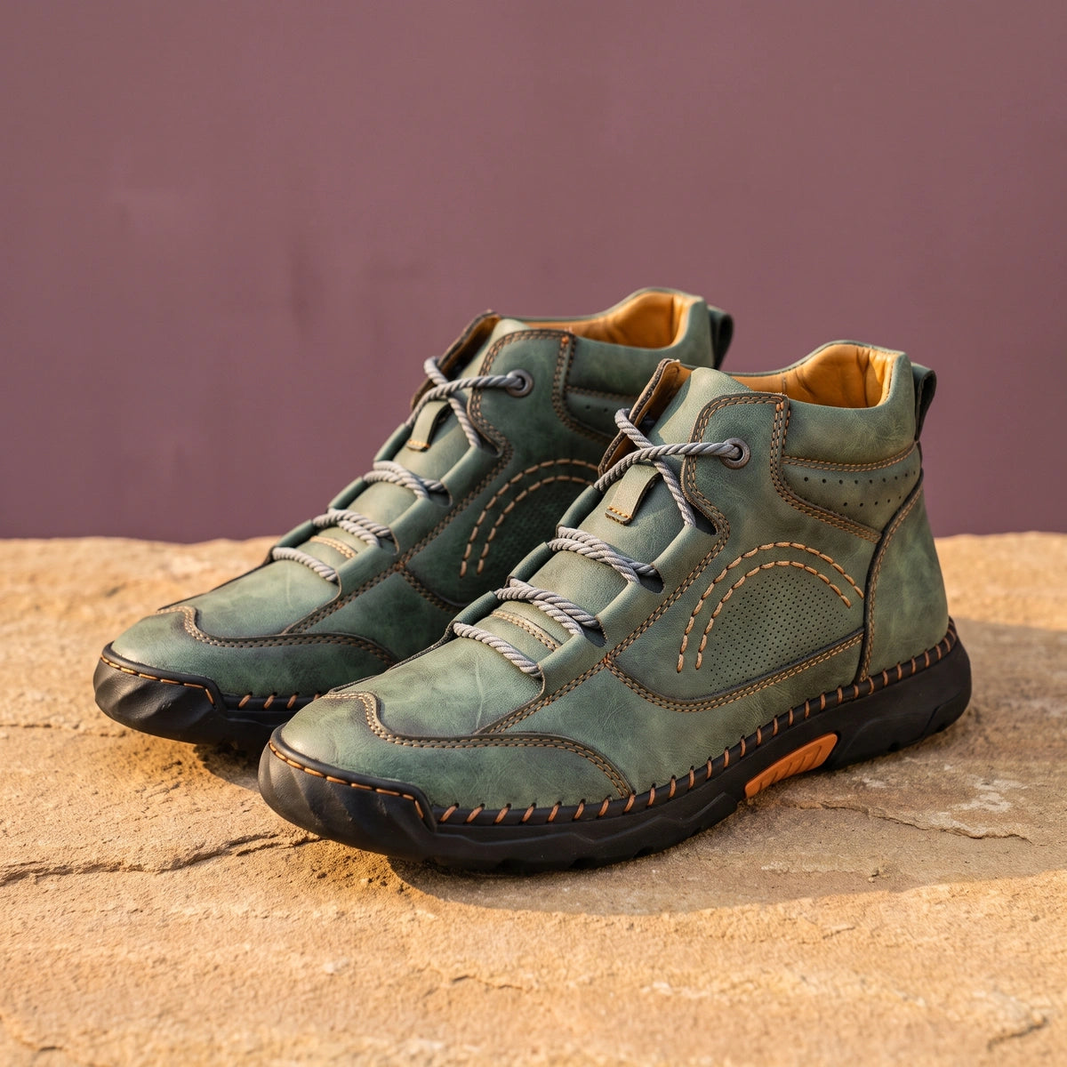 Stanley Leather Rope Lace Lug Boots - Green