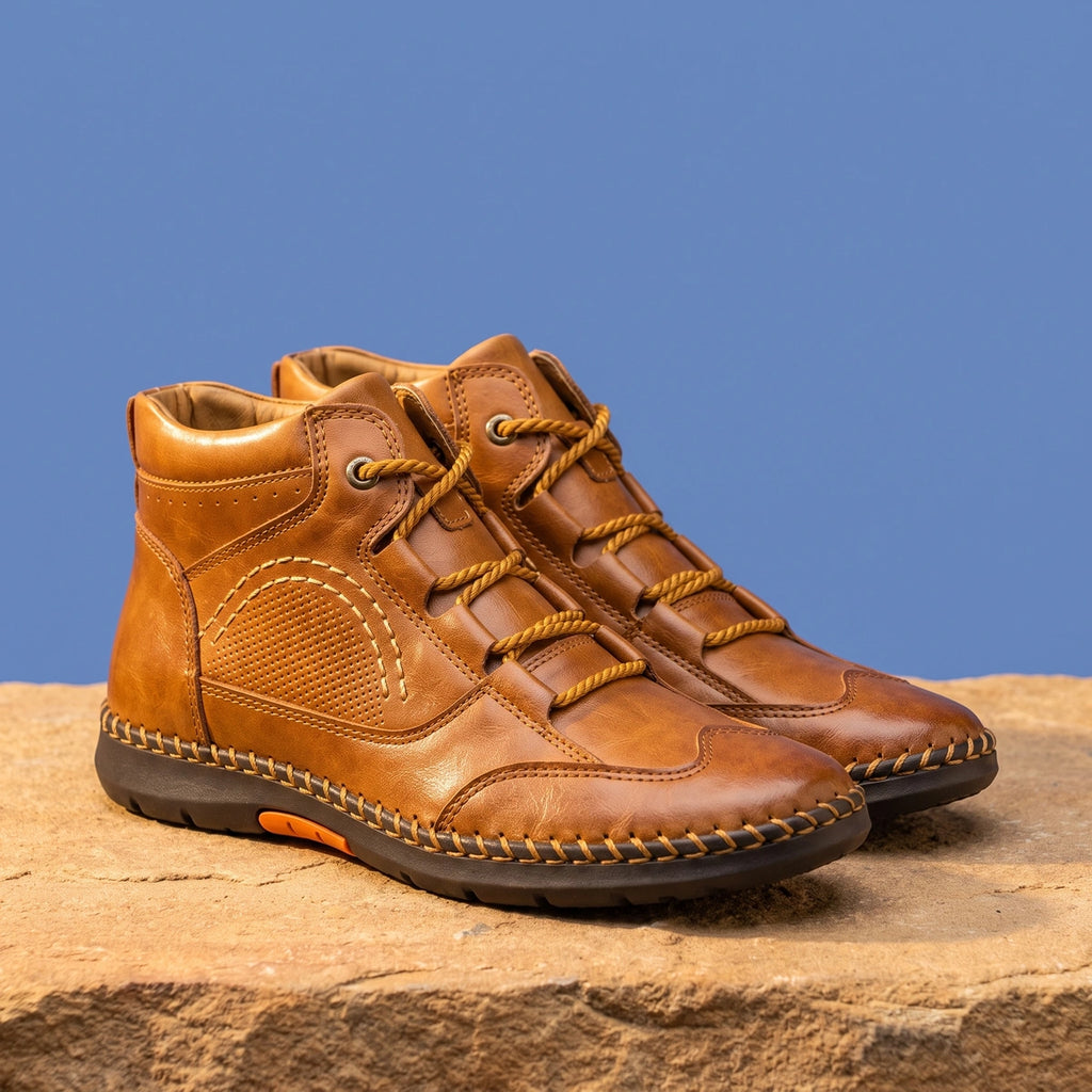 Stanley Leather Rope Lace Lug Boots - Tan
