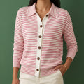 Suzanne Striped Collared Knit Cardigan - Pink