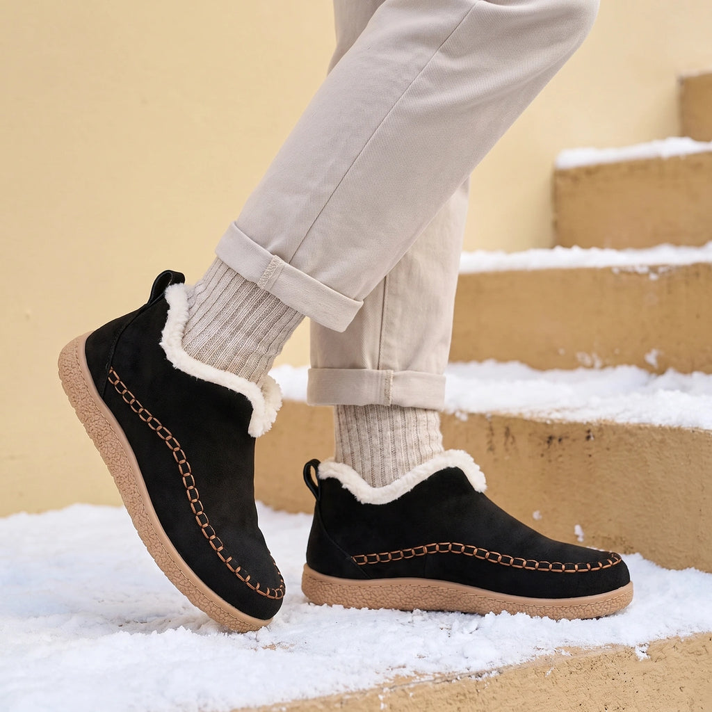 Tara Suede Faux Fur Lined Ankle Boots - Black