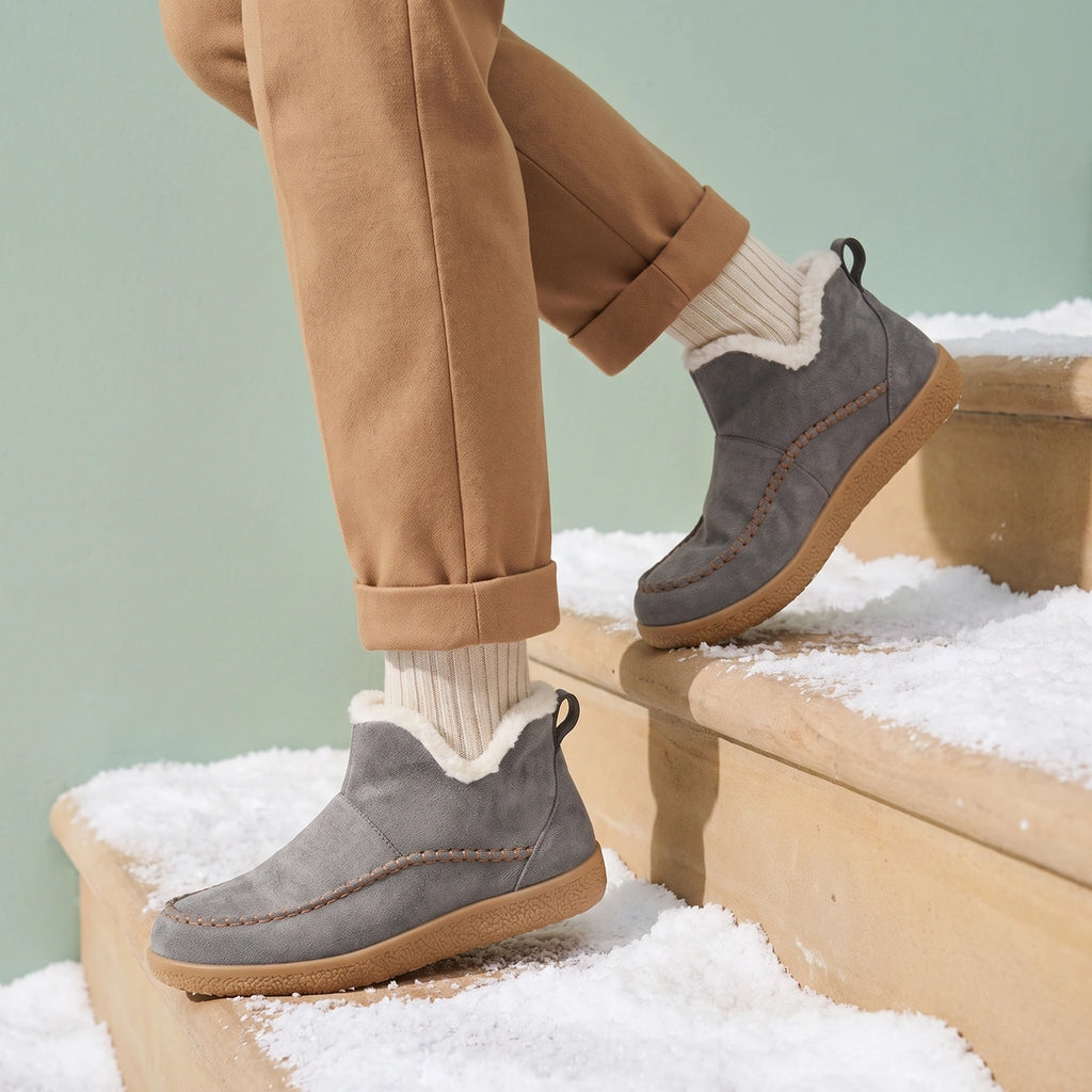 Tara Suede Faux Fur Lined Ankle Boots - Gray