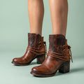 Theresa Ankle Tie Scalloped Stitch Booties - Cognac
