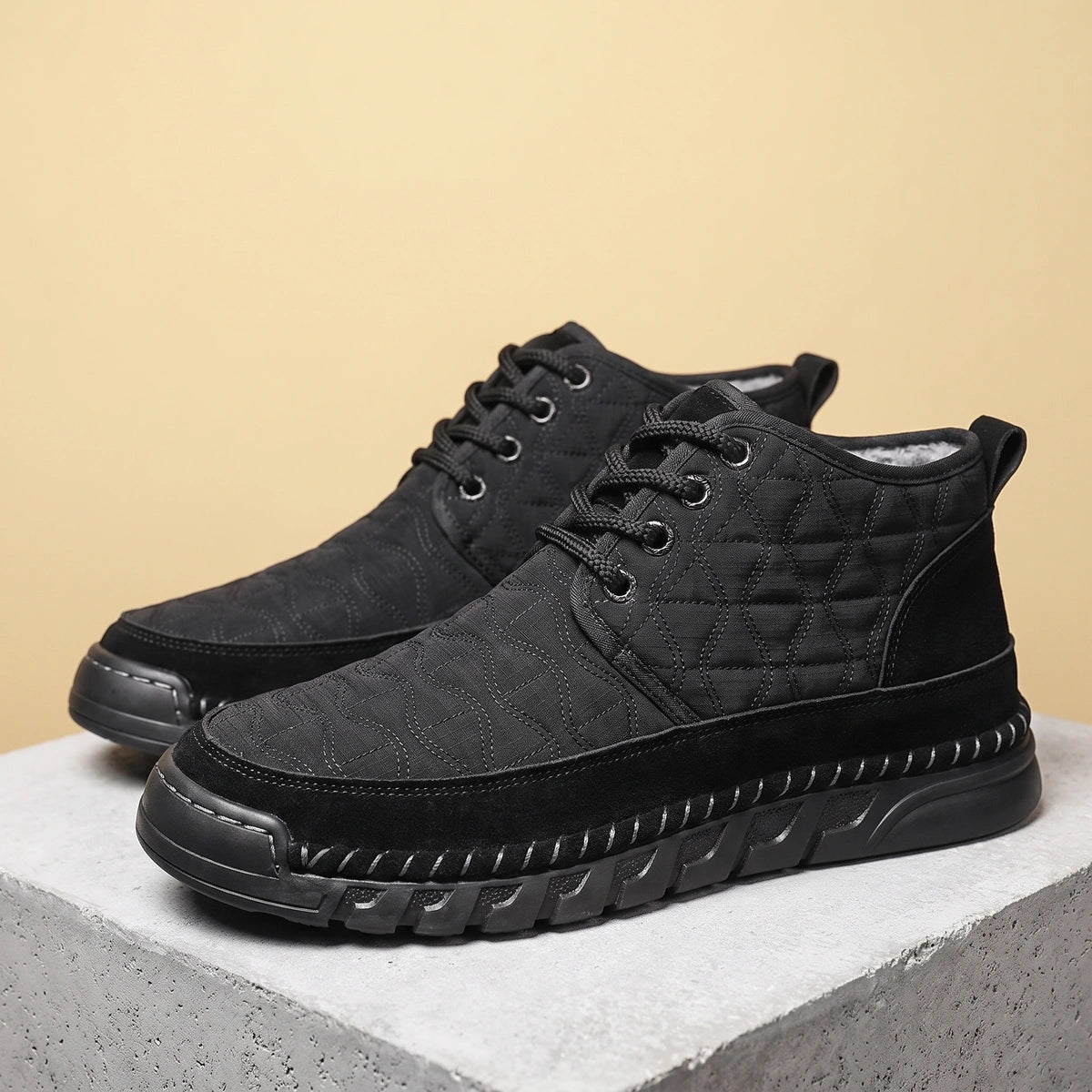 Vernon Cow Suede Quilted Panel Sneakers - Black