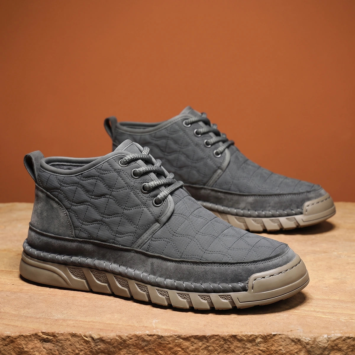 Vernon Cow Suede Quilted Panel Sneakers - Gray