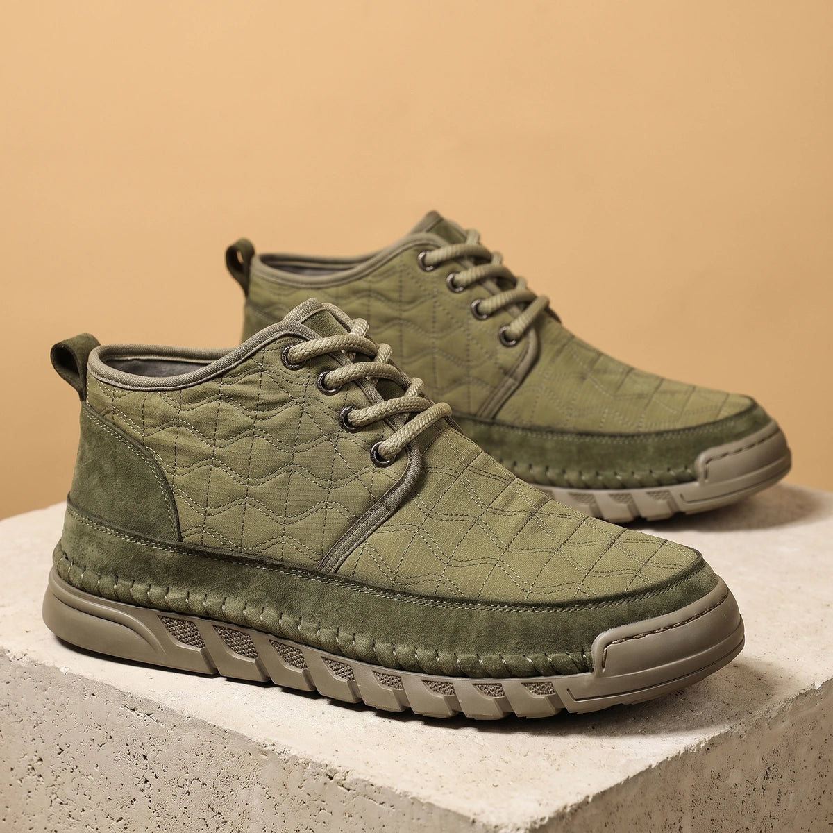 Vernon Cow Suede Quilted Panel Sneakers - Green