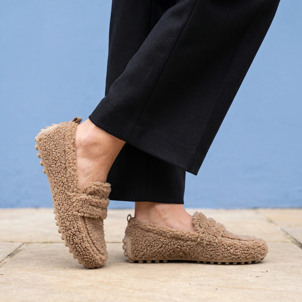 Wendy Plush Teddy Penny Loafers - Khaki